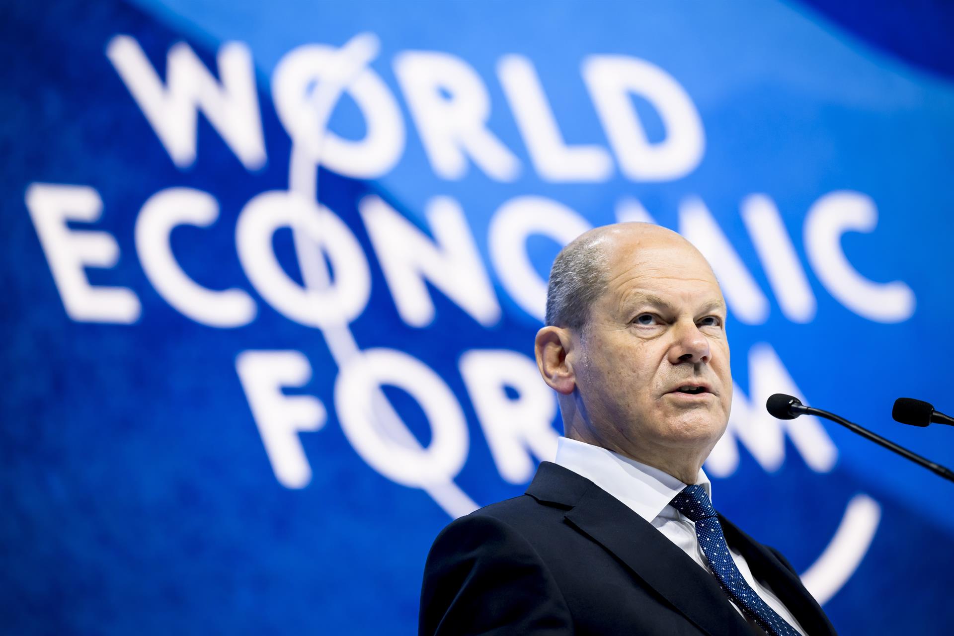 Olaf Scholz, canciller de Alemania, en el Foro Económico Mundial. Foto: EFE
