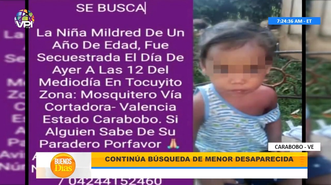 Niña desaparecida en Carabobo. Captura de pantalla